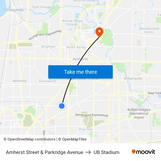 Amherst Street & Parkridge Avenue to UB Stadium map