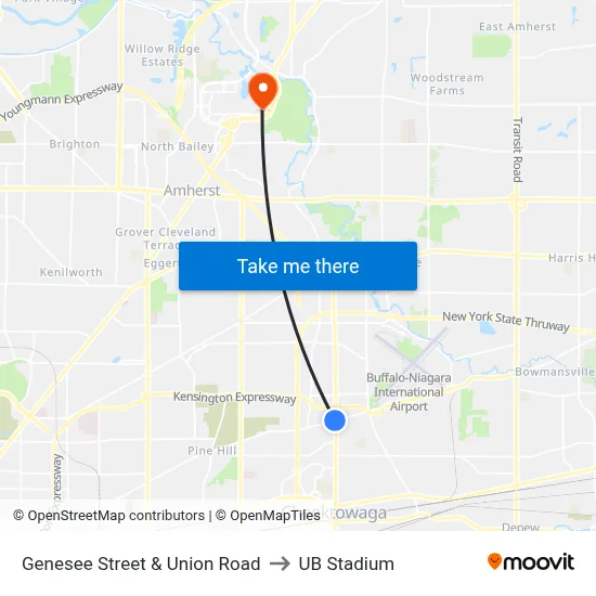 Genesee Street & Union Road to UB Stadium map