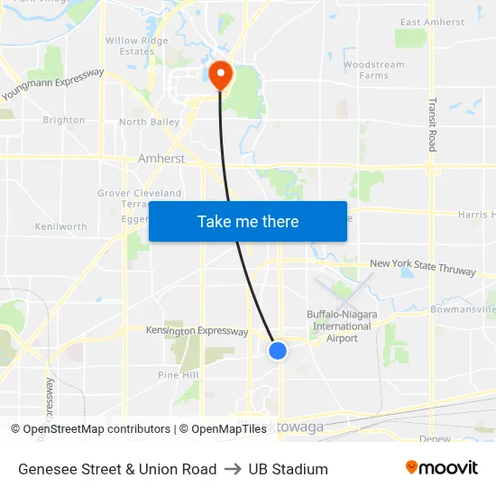 Genesee Street & Union Road to UB Stadium map