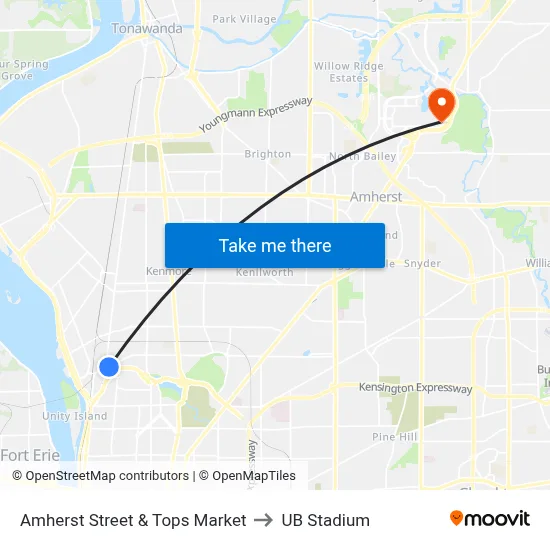 Amherst Street & Tops Market to UB Stadium map