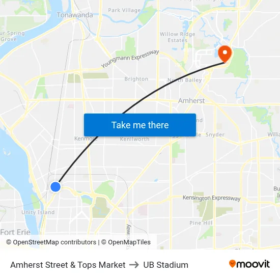 Amherst Street & Tops Market to UB Stadium map