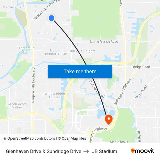 Glenhaven Drive & Sundridge Drive to UB Stadium map