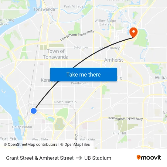 Grant Street & Amherst Street to UB Stadium map