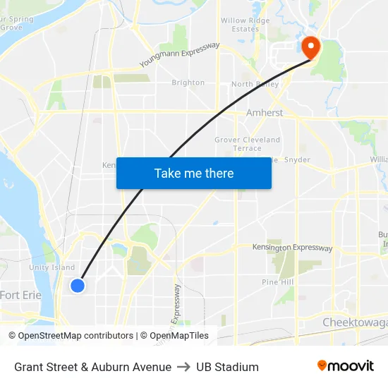 Grant Street & Auburn Avenue to UB Stadium map