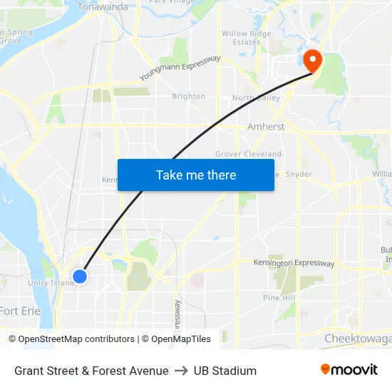 Grant Street & Forest Avenue to UB Stadium map