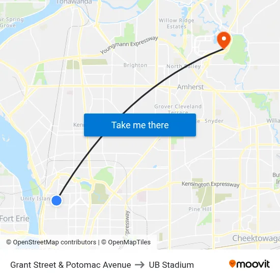 Grant Street & Potomac Avenue to UB Stadium map