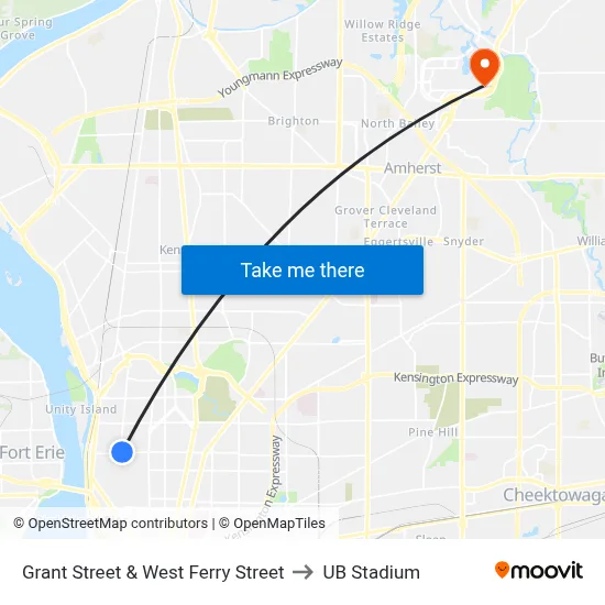 Grant Street & West Ferry Street to UB Stadium map