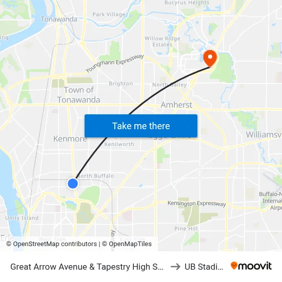 Great Arrow Avenue & Tapestry High School to UB Stadium map
