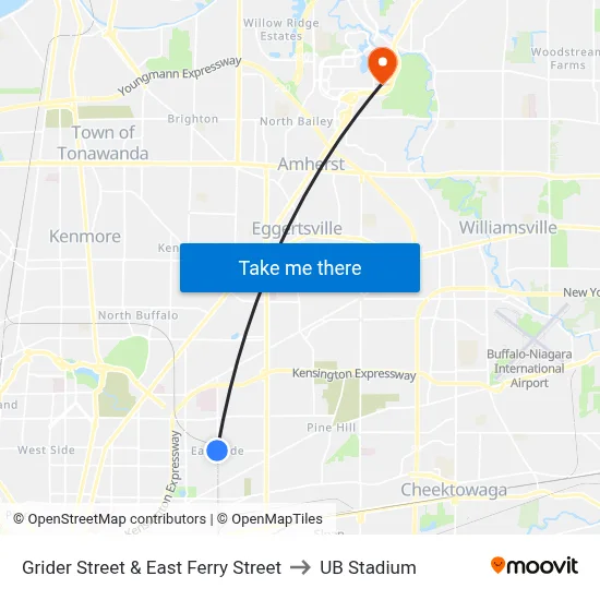 Grider Street & East Ferry Street to UB Stadium map