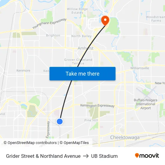Grider Street & Northland Avenue to UB Stadium map