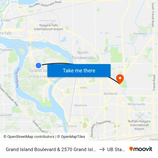 Grand Island Boulevard & 2570 Grand Island Boulevard to UB Stadium map