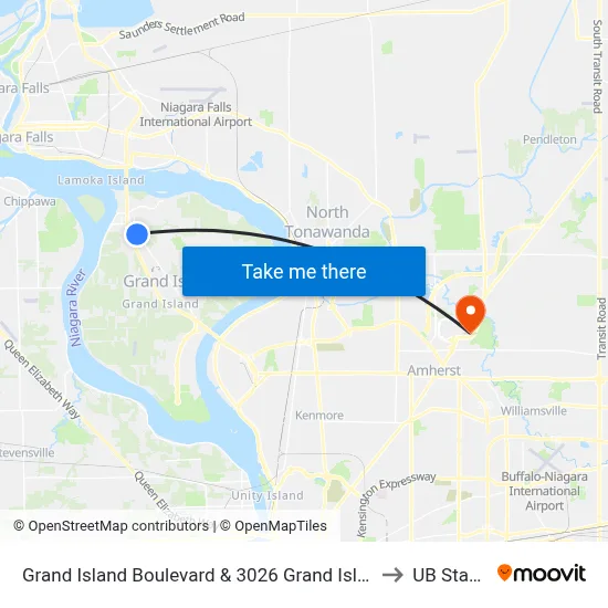 Grand Island Boulevard & 3026 Grand Island Boulevard to UB Stadium map