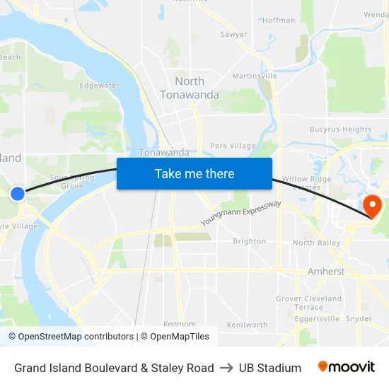 Grand Island Boulevard & Staley Road to UB Stadium map