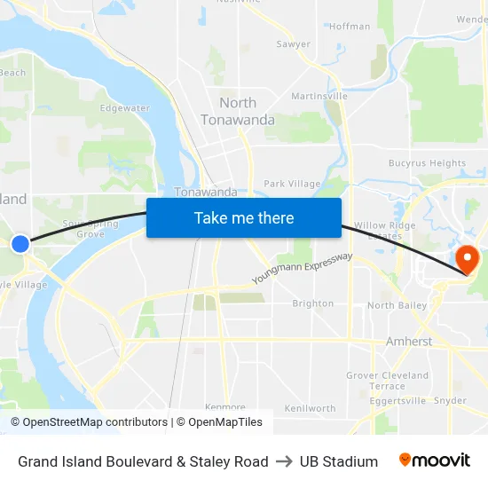 Grand Island Boulevard & Staley Road to UB Stadium map