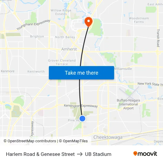 Harlem Road & Genesee Street to UB Stadium map