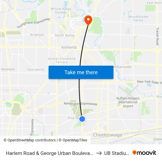 Harlem Road & George Urban Boulevard to UB Stadium map