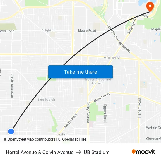 Hertel Avenue & Colvin Avenue to UB Stadium map