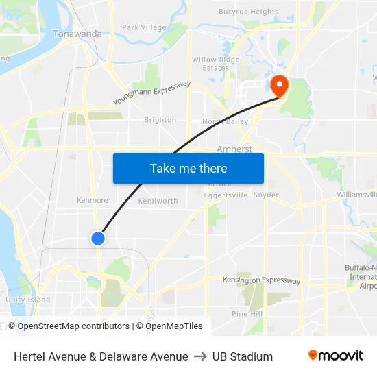 Hertel Avenue & Delaware Avenue to UB Stadium map