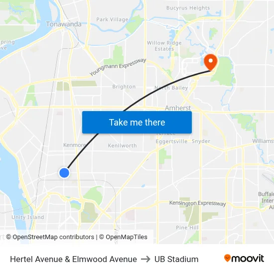 Hertel Avenue & Elmwood Avenue to UB Stadium map