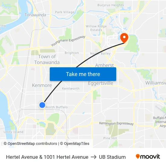Hertel Avenue & 1001 Hertel Avenue to UB Stadium map