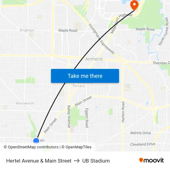 Hertel Avenue & Main Street to UB Stadium map