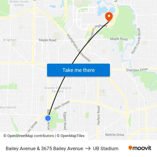 Bailey Avenue & 3675 Bailey Avenue to UB Stadium map