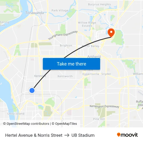 Hertel Avenue & Norris Street to UB Stadium map