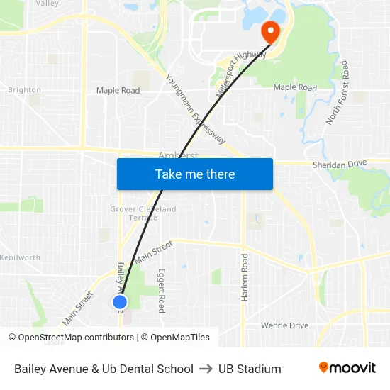 Bailey Avenue & Ub Dental School to UB Stadium map