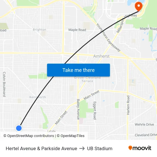 Hertel Avenue & Parkside Avenue to UB Stadium map