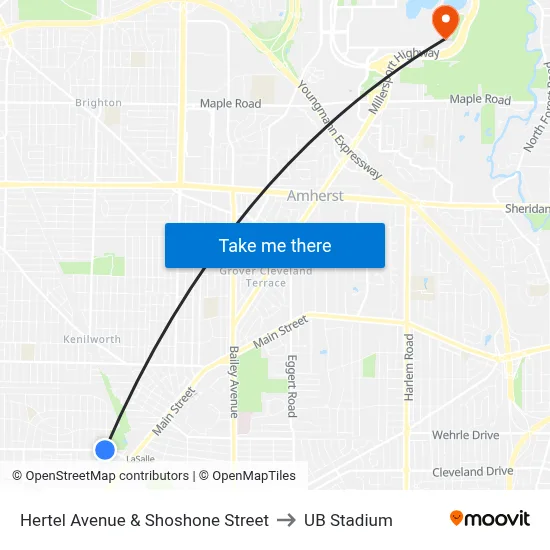 Hertel Avenue & Shoshone Street to UB Stadium map