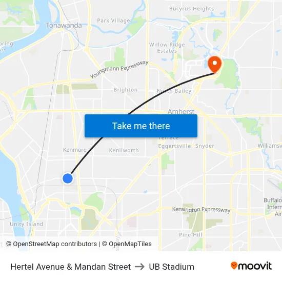 Hertel Avenue & Mandan Street to UB Stadium map