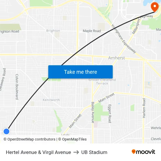 Hertel Avenue & Virgil Avenue to UB Stadium map