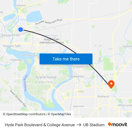 Hyde Park Boulevard & College Avenue to UB Stadium map