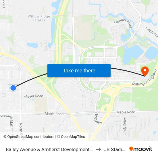 Bailey Avenue & Amherst Development Park to UB Stadium map