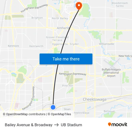 Bailey Avenue & Broadway to UB Stadium map