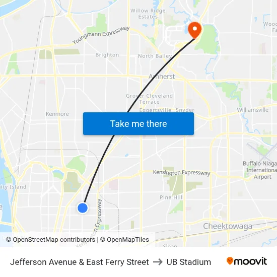 Jefferson Avenue & East Ferry Street to UB Stadium map