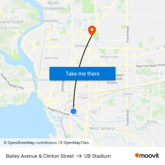 Bailey Avenue & Clinton Street to UB Stadium map