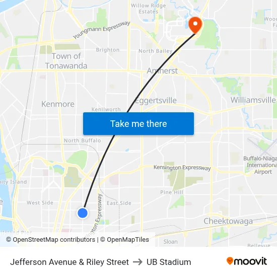 Jefferson Avenue & Riley Street to UB Stadium map