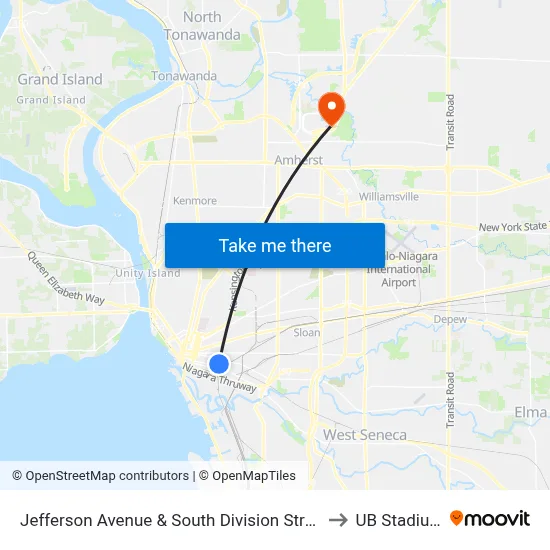 Jefferson Avenue & South Division Street to UB Stadium map