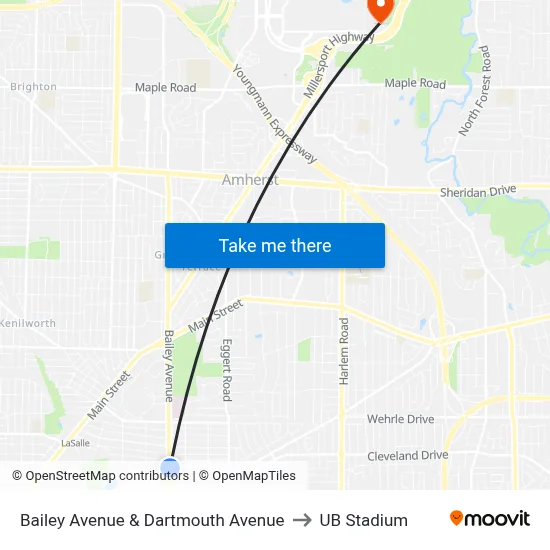 Bailey Avenue & Dartmouth Avenue to UB Stadium map