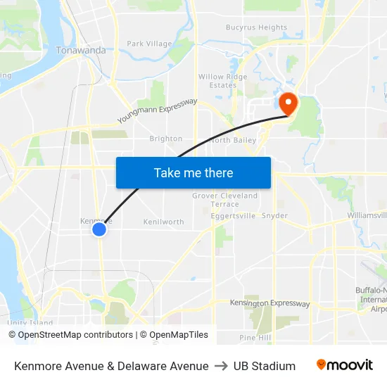 Kenmore Avenue & Delaware Avenue to UB Stadium map