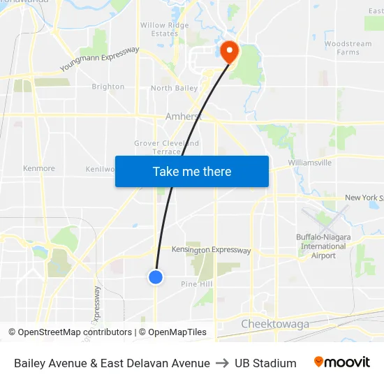 Bailey Avenue & East Delavan Avenue to UB Stadium map