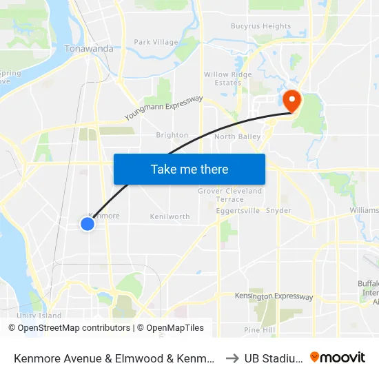 Kenmore Avenue & Elmwood & Kenmore to UB Stadium map