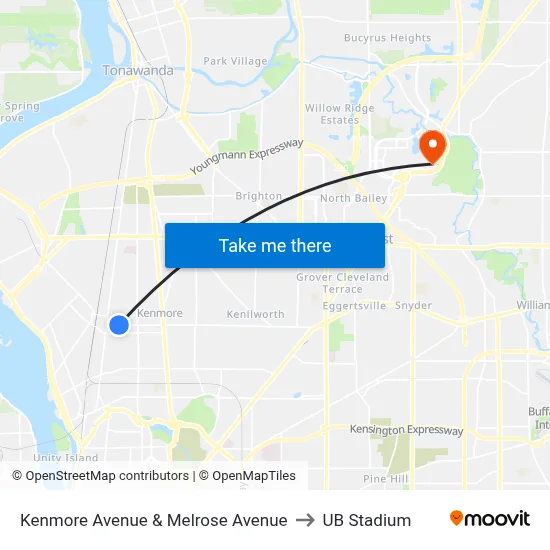 Kenmore Avenue & Melrose Avenue to UB Stadium map
