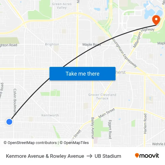 Kenmore Avenue & Rowley Avenue to UB Stadium map