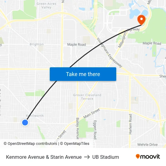 Kenmore Avenue & Starin Avenue to UB Stadium map