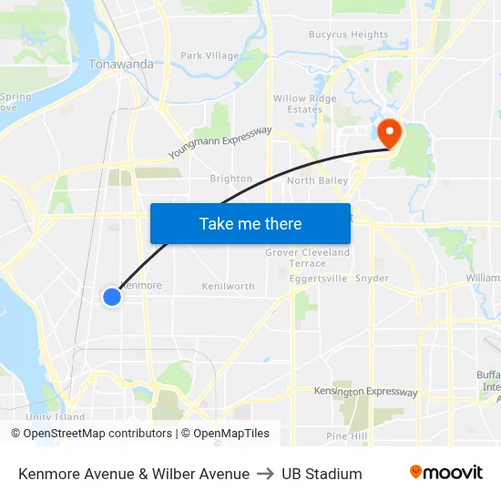 Kenmore Avenue & Wilber Avenue to UB Stadium map