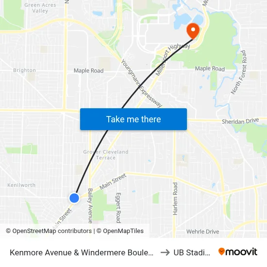 Kenmore Avenue & Windermere Boulevard to UB Stadium map