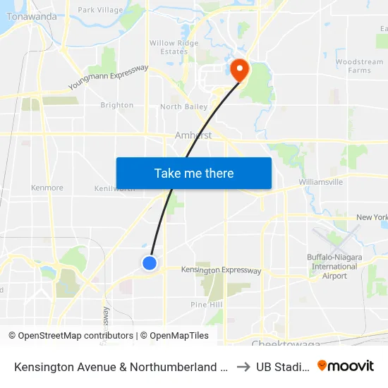 Kensington Avenue & Northumberland Avenue to UB Stadium map