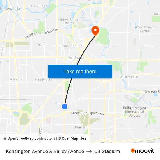 Kensington Avenue & Bailey Avenue to UB Stadium map